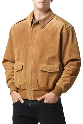 Landing Leathers Men Air Force A-2 Suede Leather Flight Bomber Jacket