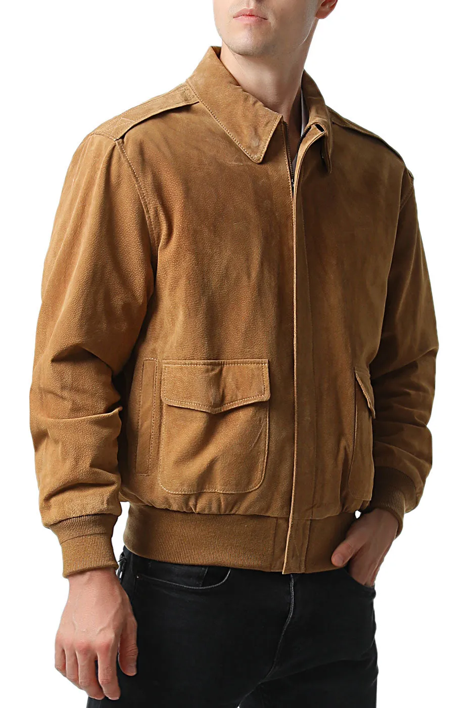 Landing Leathers Men Air Force A-2 Suede Leather Flight Bomber Jacket