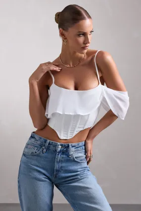 Lost In Your Love | White Asymmetric Corset Top With Draped Chiffon Sleeve