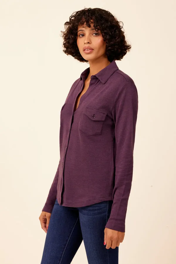 Majestic Double Face Cotton, Cashmere Pocket Shirt in Violet/Anthracite Chine