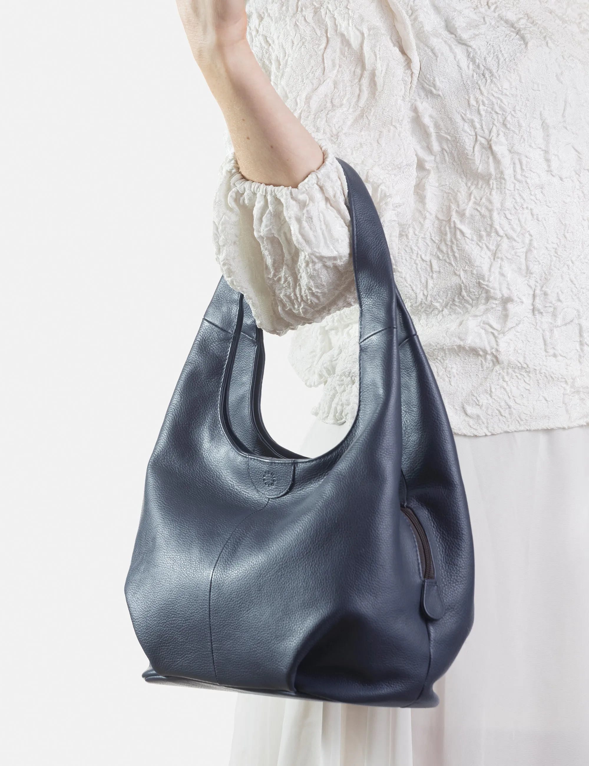 Meehan Navy Leather Slouch Shoulder Bag