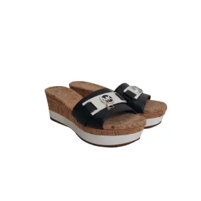 Michael Kors 'Warren' Black Leather Cork Wedges | Brand New |