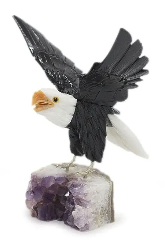 Novica Brave American Eagle Calcite And Amethyst Sculpture