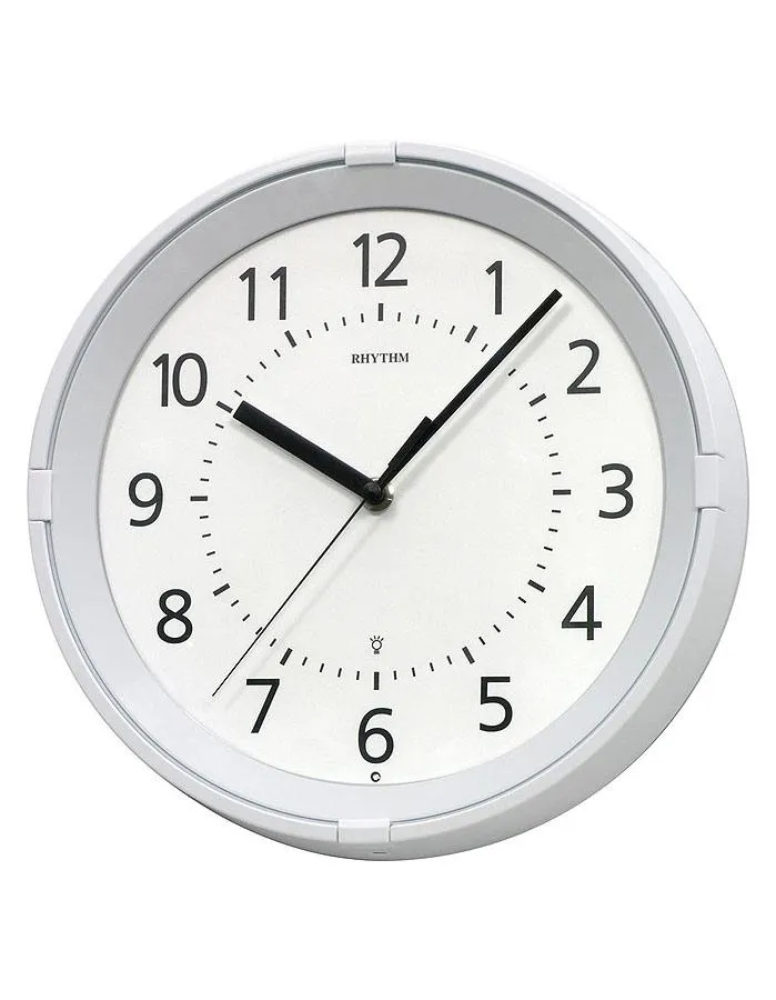 Rhythm Gemini Wall Clock - Auto Night Light - Silver Frame - White Dial