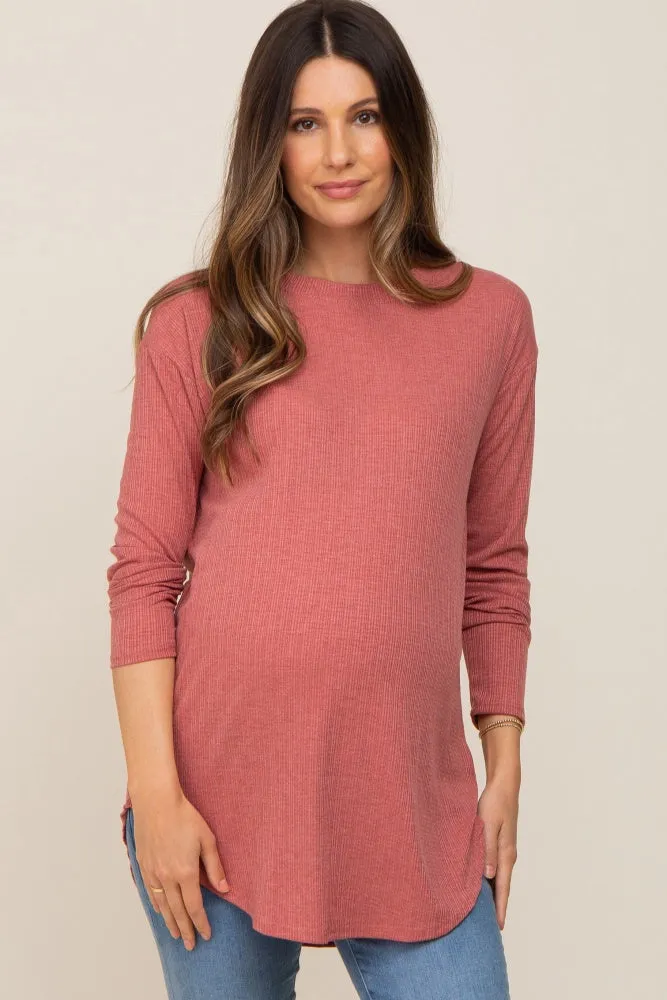 Salmon Long Sleeve Ribbed Maternity Top