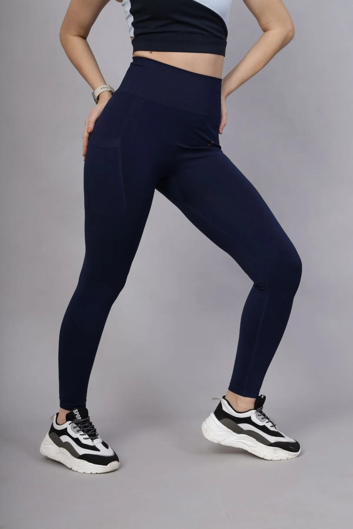 Seamless High Waisted Tummy Compression Navy Blue Postpartum Leggings