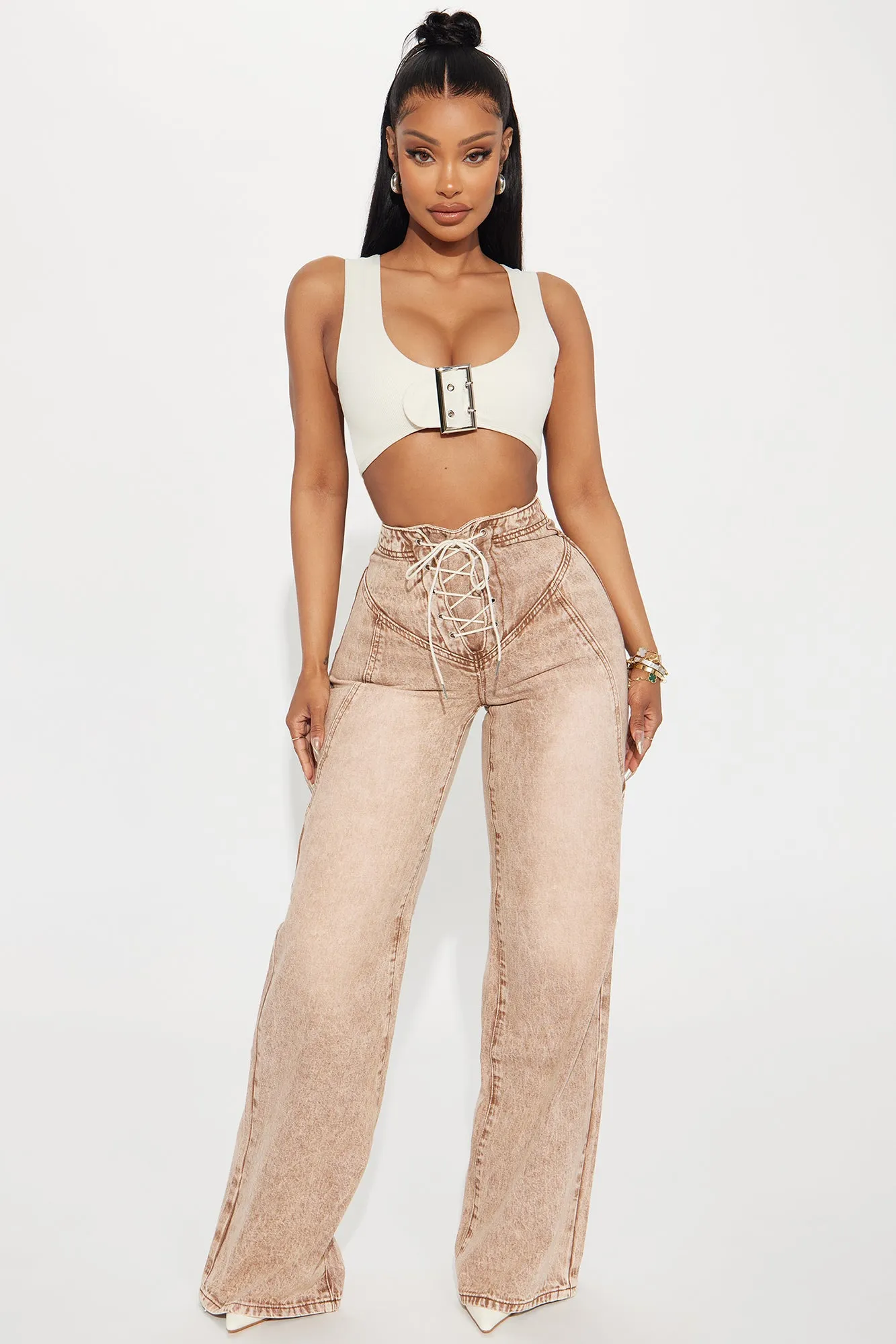 Set The Vibe Buckle Top - Cream