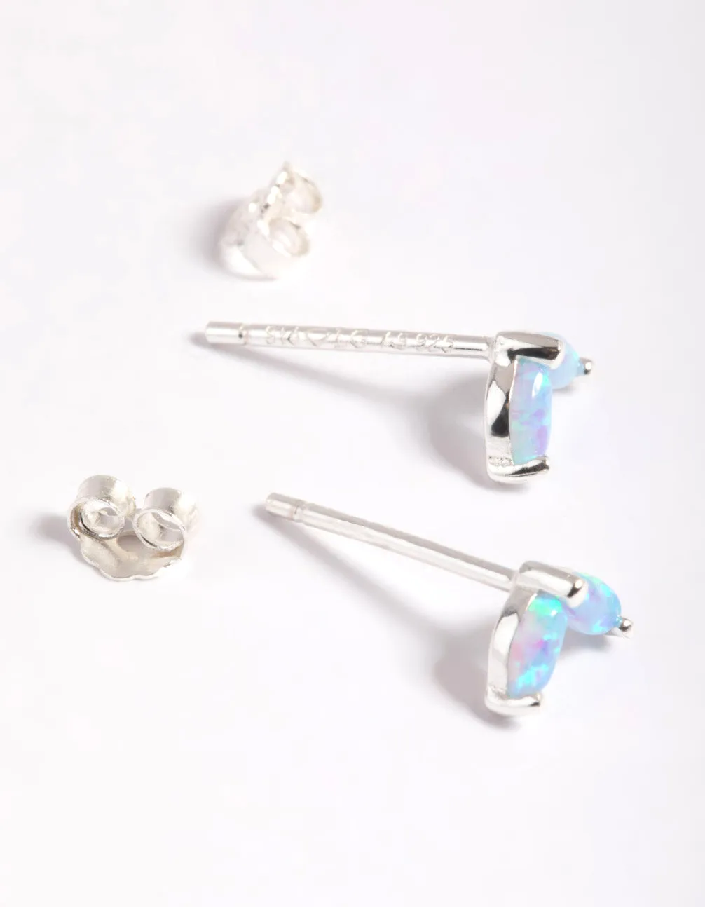 Sterling Silver Opal Dolphin Tail Stud Earrings