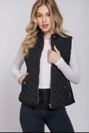 Suede Piping Detail Side Rib Quilted Padding Vest