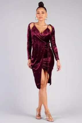 The Night Velvet Wrap Midi Dress