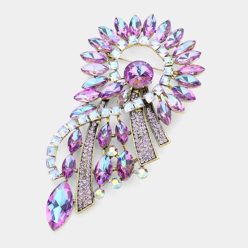 Violet Marquise Stone Cluster Embellished Abstract Pin Brooch