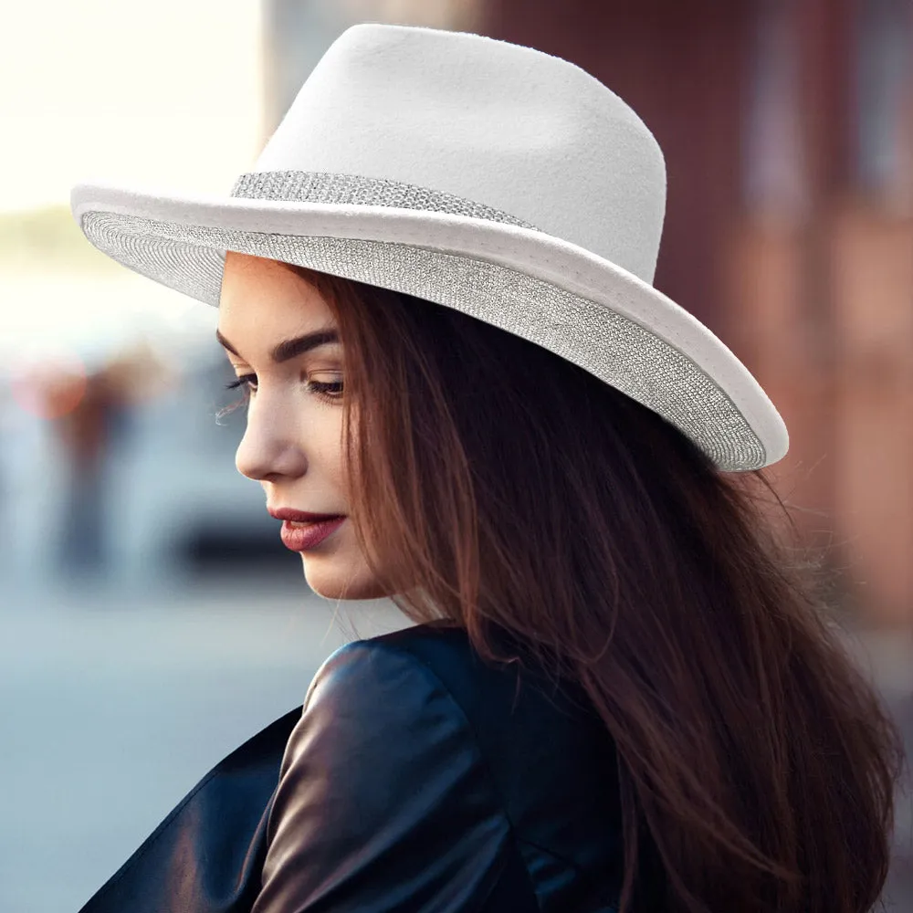 White Rhinestone Paved Band Accented Cowboy Western Hat