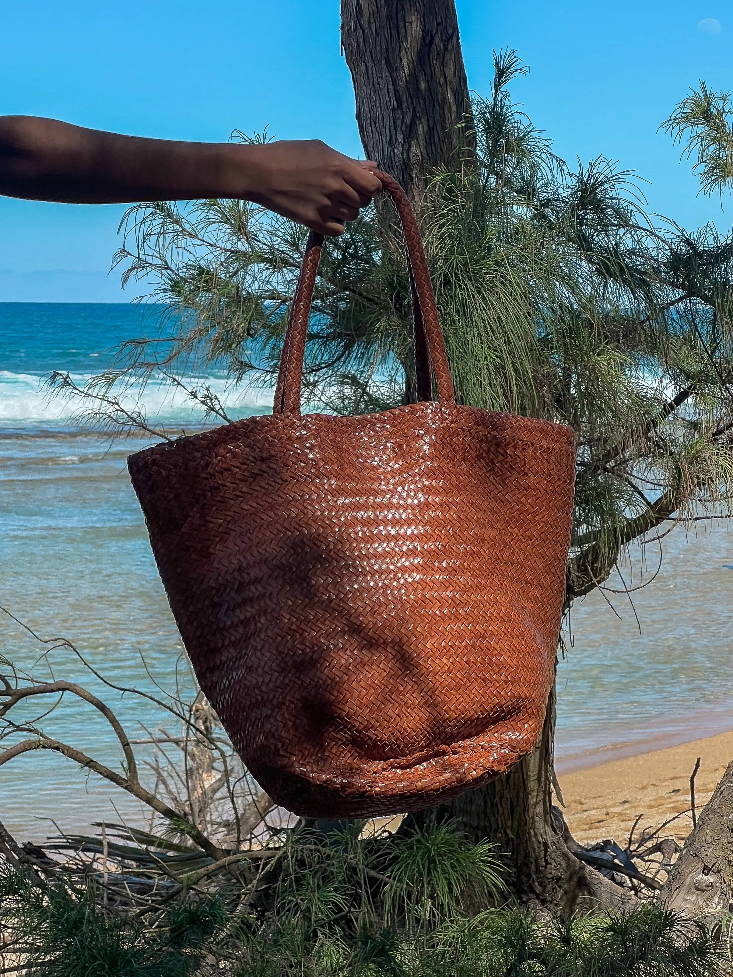 Woven Tote Tan Leather